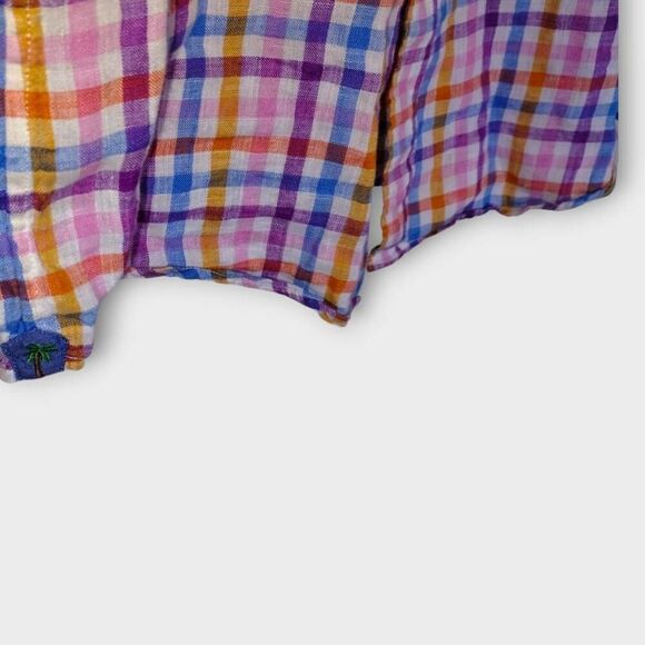 Cremieux Shirt Mens XL Slim Fit Multi Plaid Linen Long Sleeve Preppy Italian‎ - Picture 5 of 7